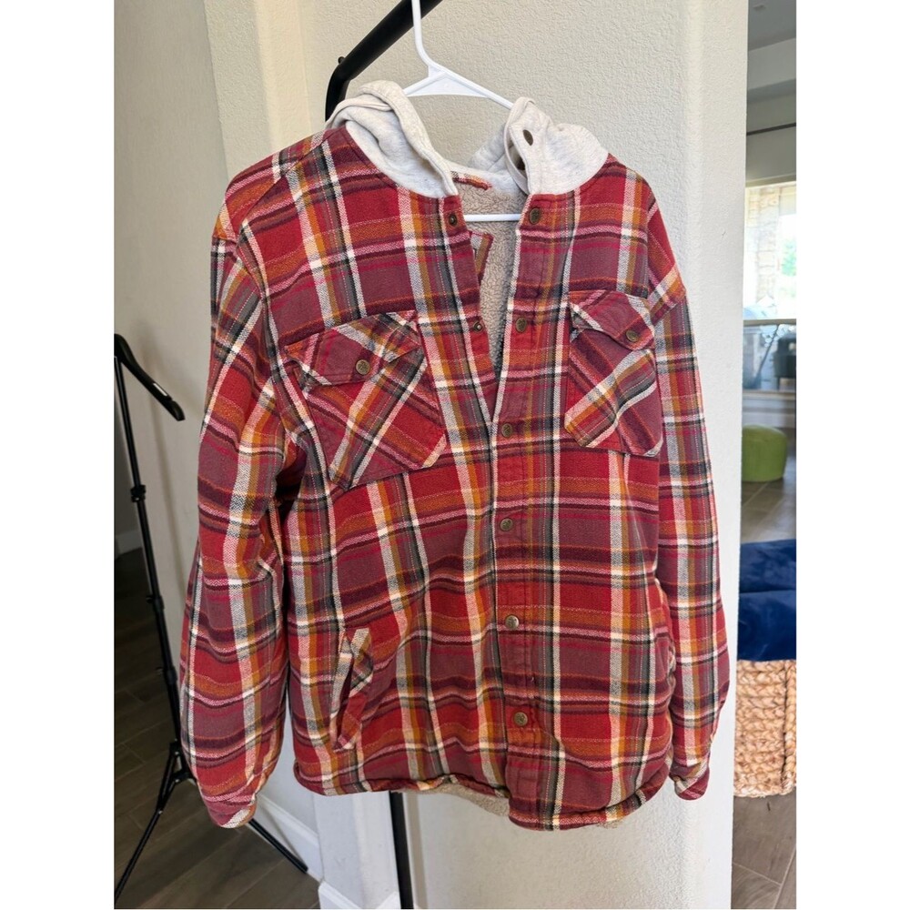 Legendary Whitetails Red Plaid Sherpa Hooded Flannel Jacket L Callout